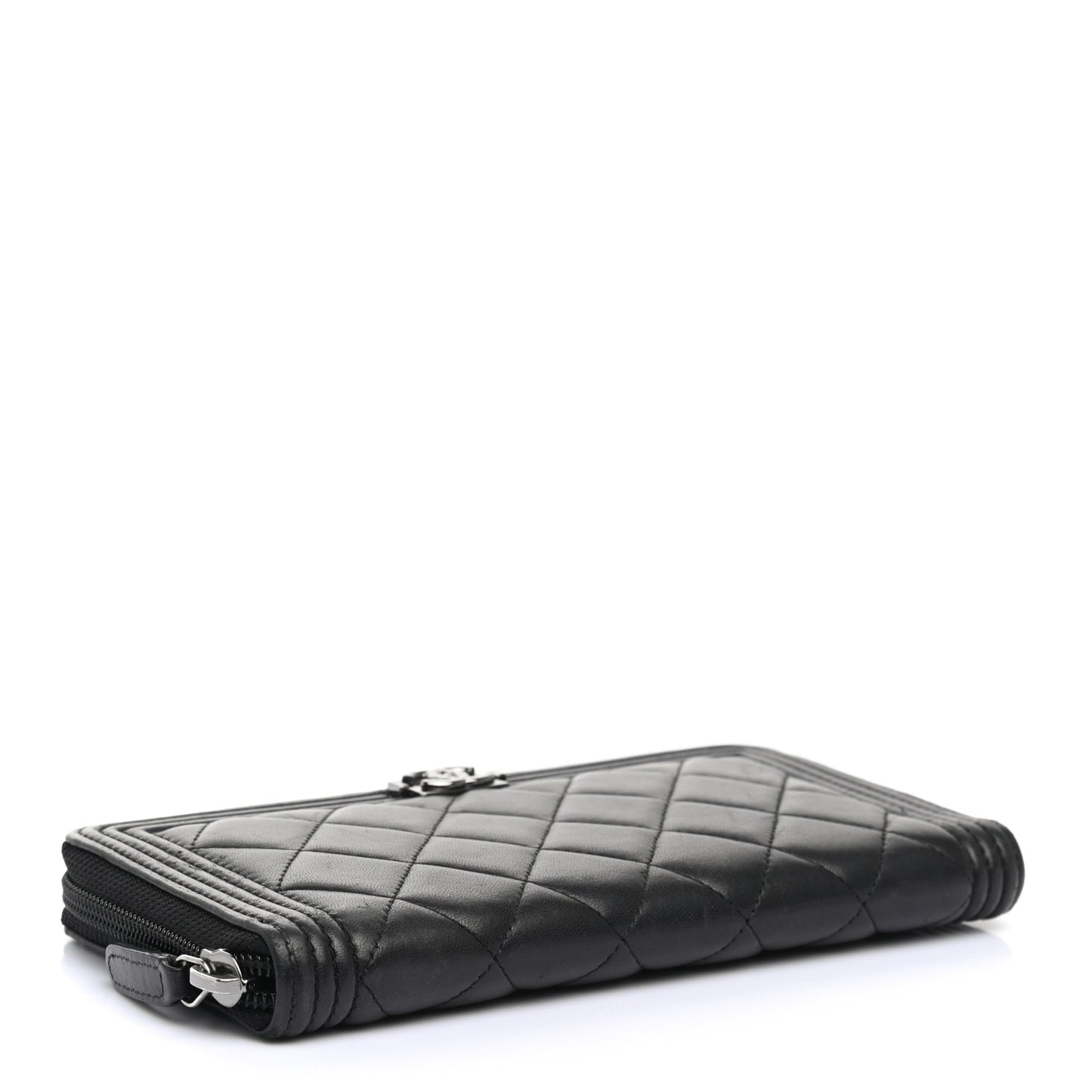 Lambskin Quilted Boy Zip Around Wallet Black