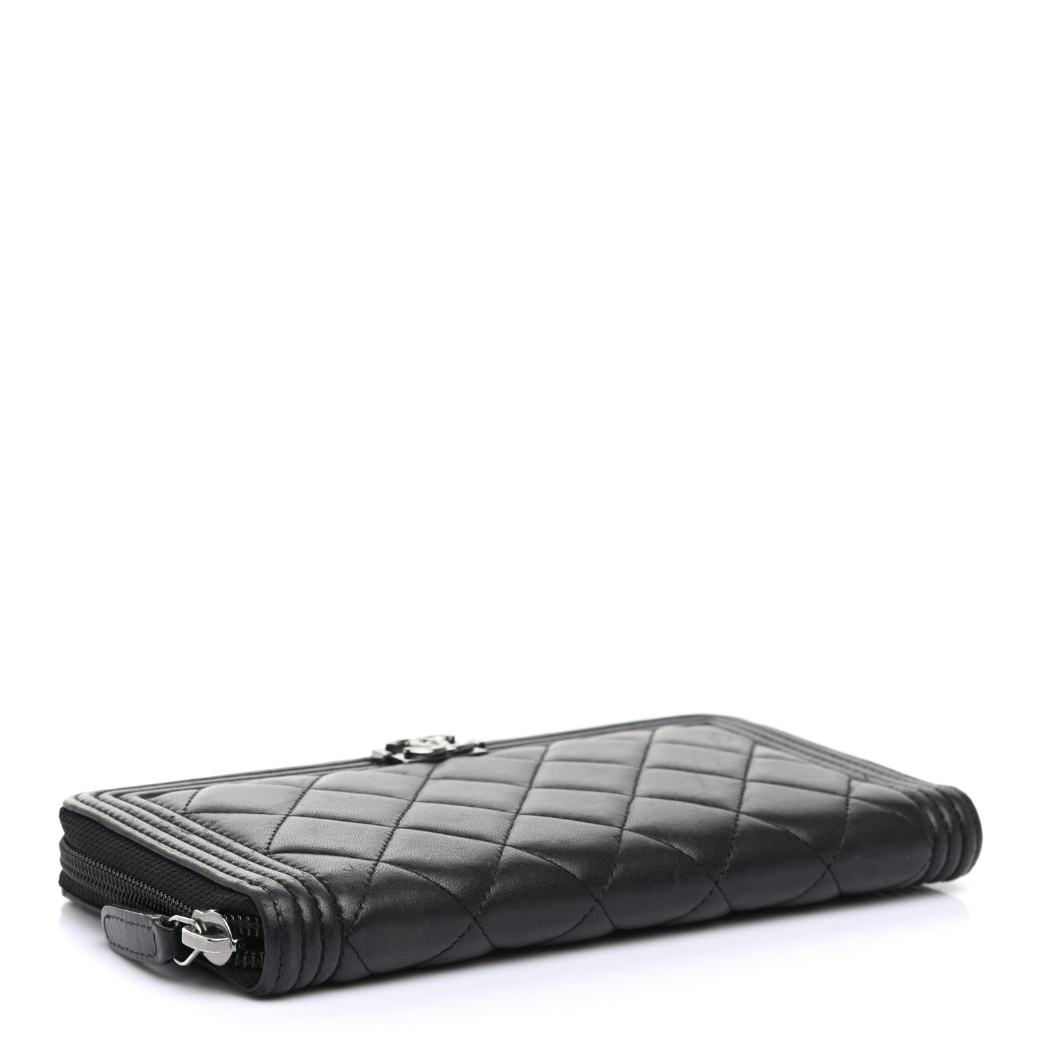 Chanel Lambskin Quilted Boy Zip Around Wallet Black 4 of 11