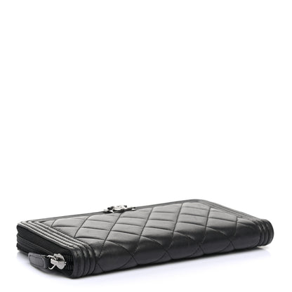 Chanel Lambskin Quilted Boy Zip Around Wallet Black 4 of 11