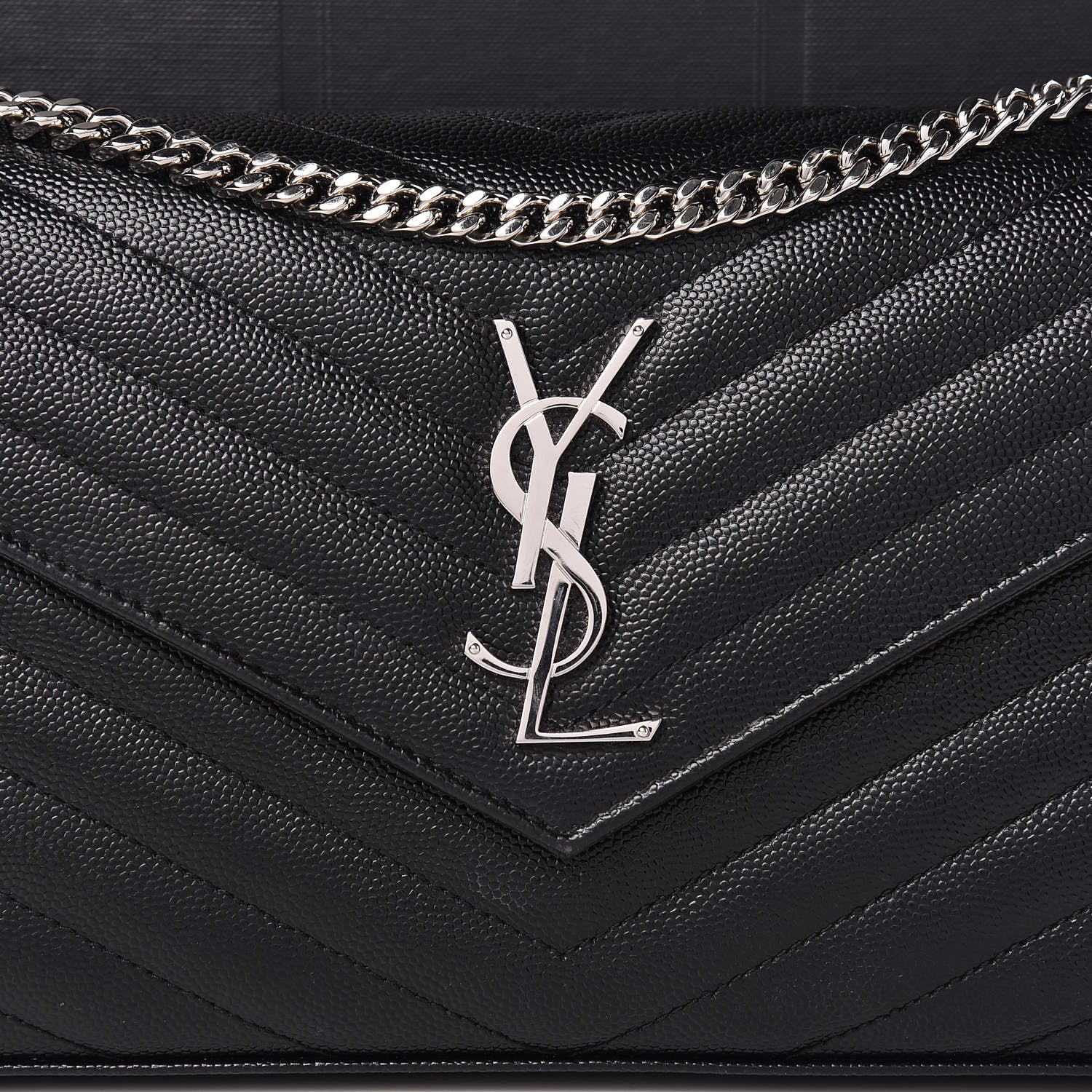 Saint Laurent Grain De Poudre Matelasse Chevron Monogram Chain Wallet Black 10 of 11