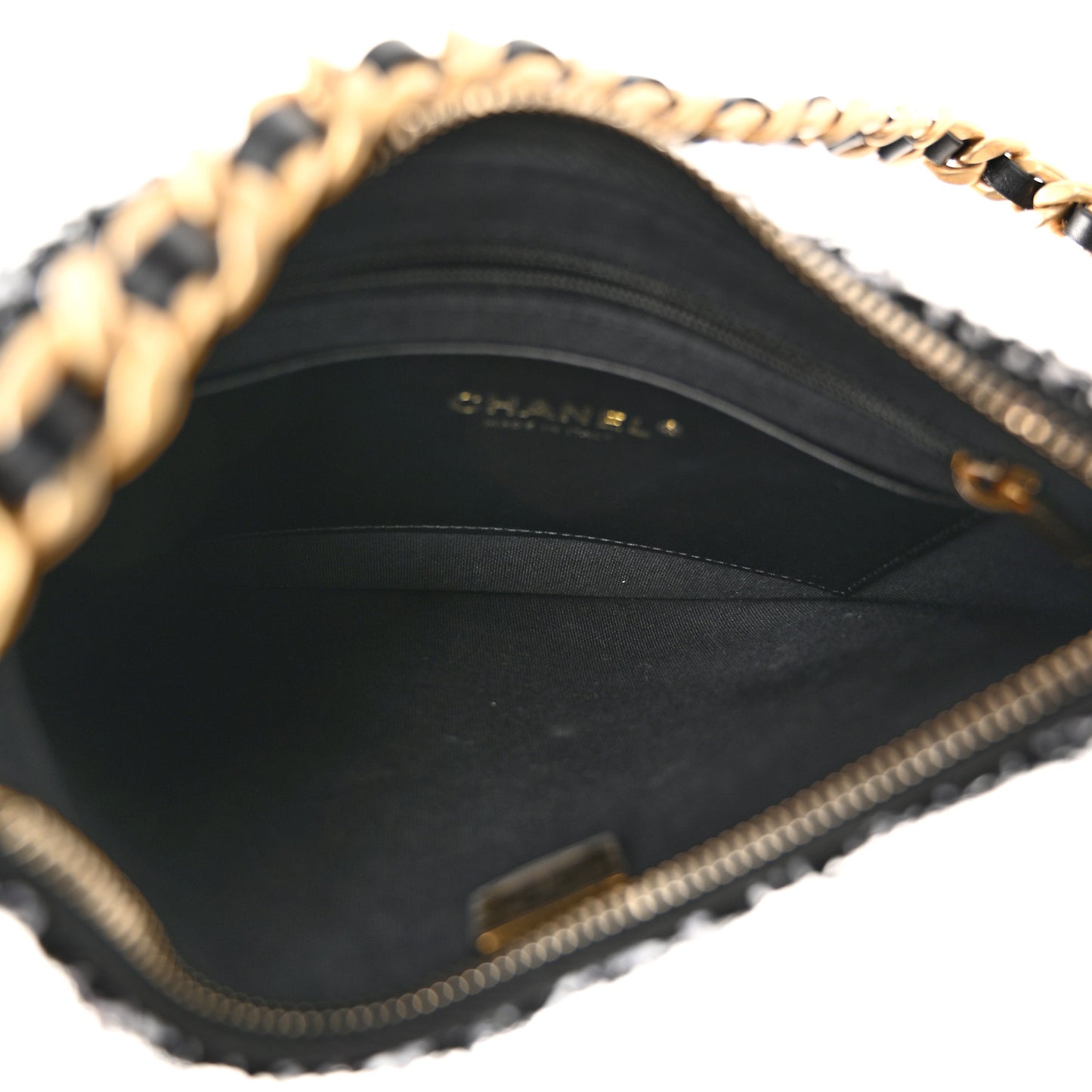 Tweed Sequin Quilted Trendy Chain Around Hobo Black White