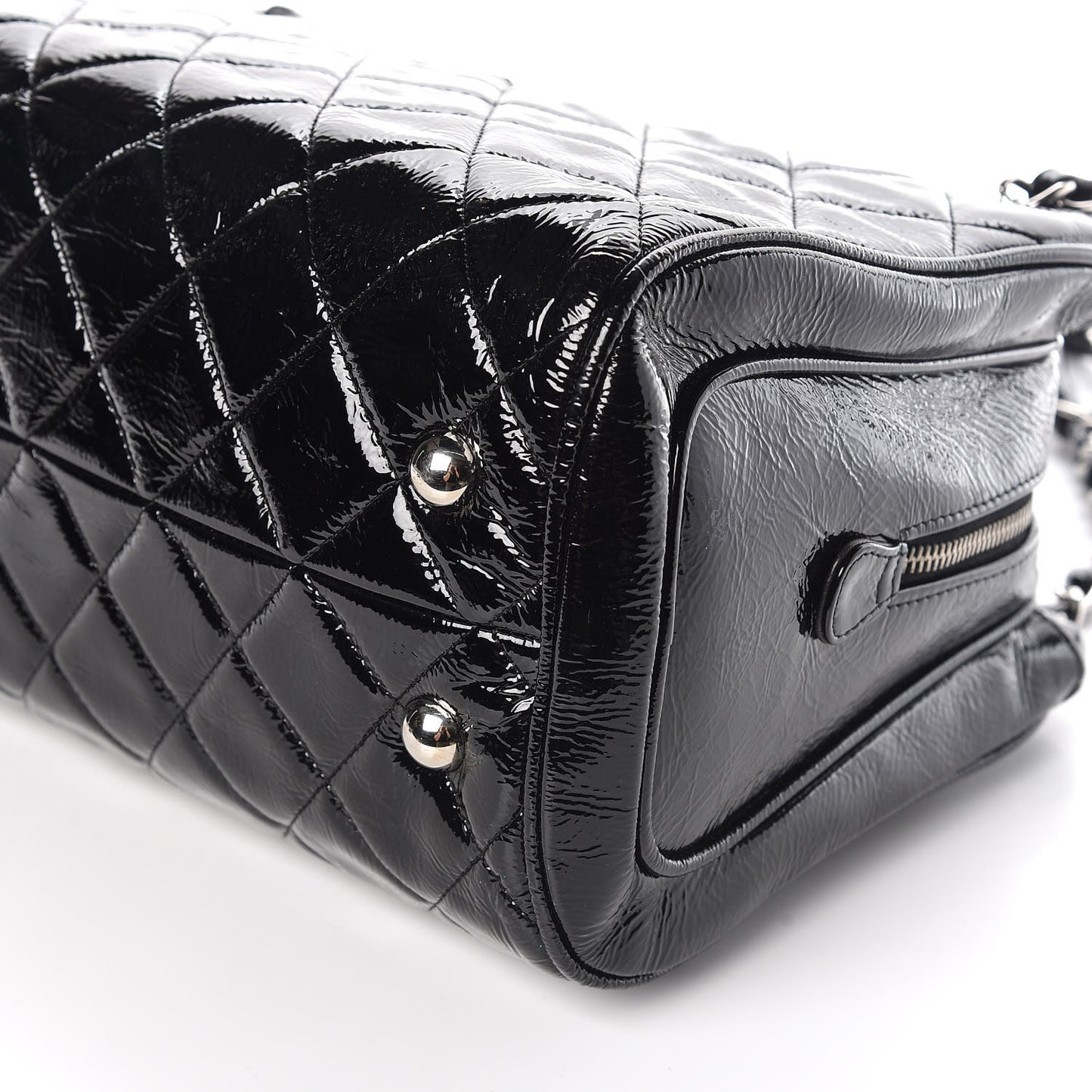 Patent Quilted Tote Black