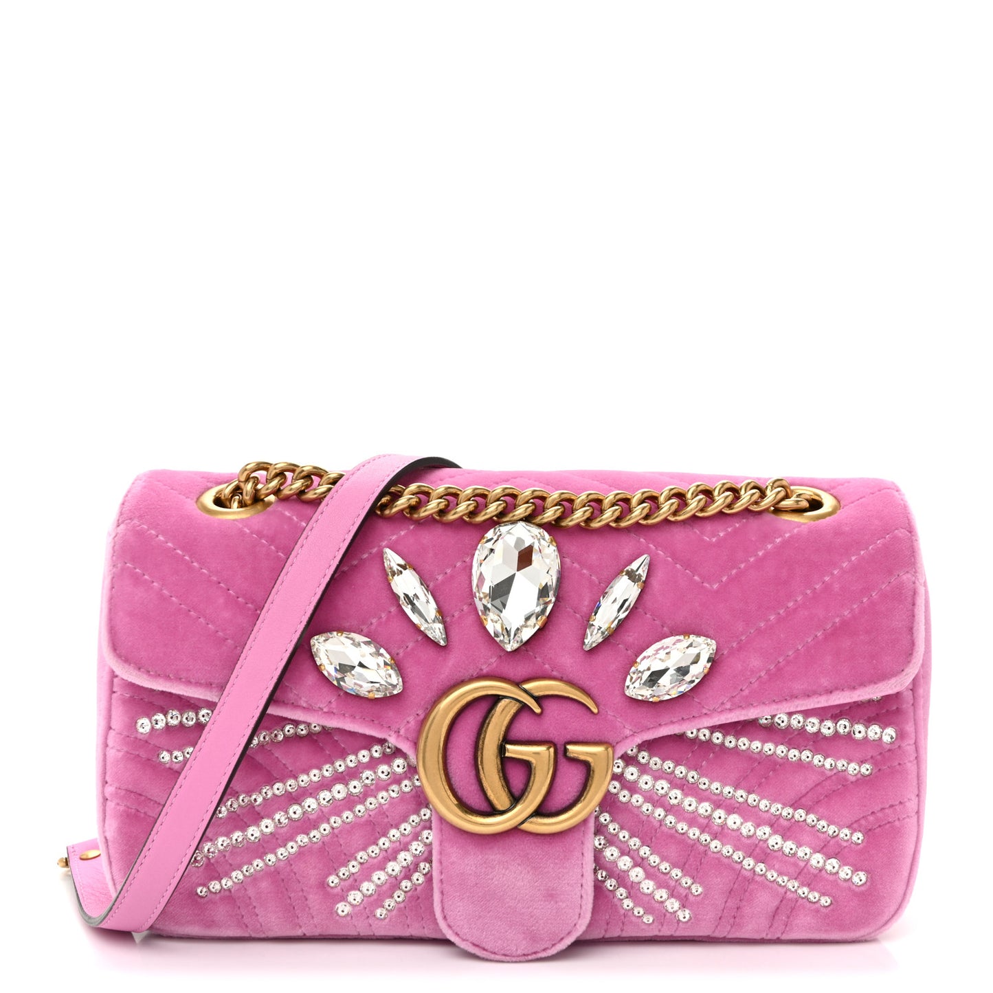 Velvet Matelasse Marquise Crystals Embroidered Small GG Marmont Shoulder Bag Malva