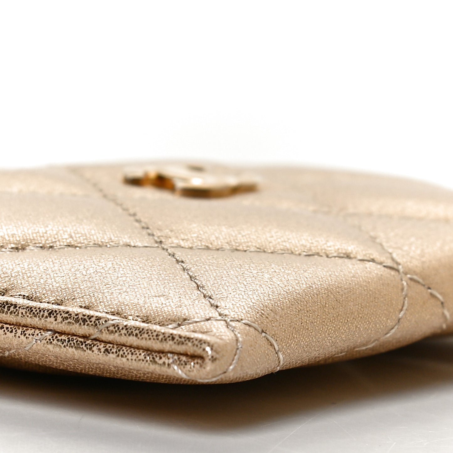 Metallic Lambskin Quilted CC Card Holder Gold