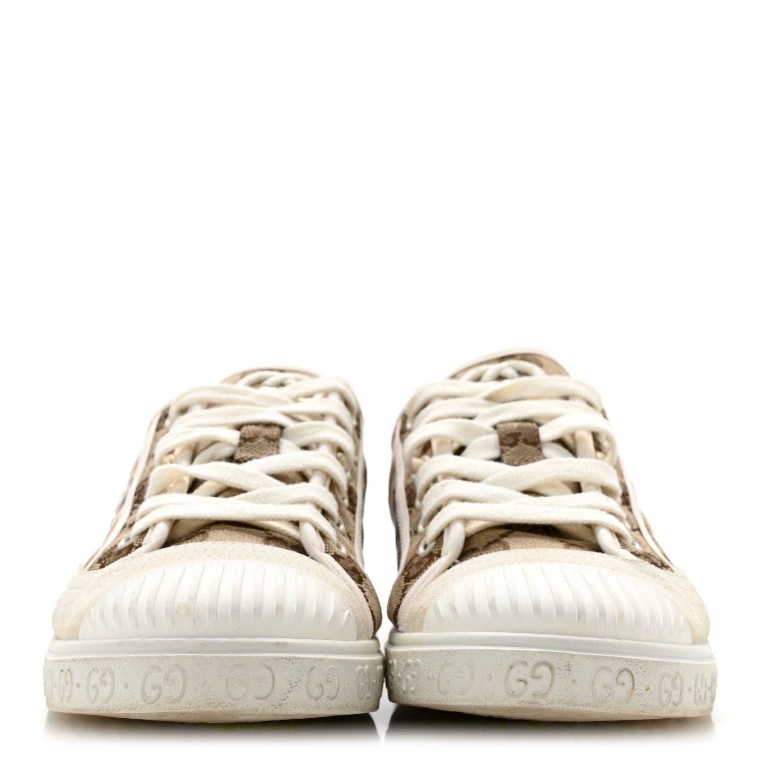 Gucci GG Monogram Suede Womens Low Top Sneakers 37 Beige Ebony Mystic White 3 of 10