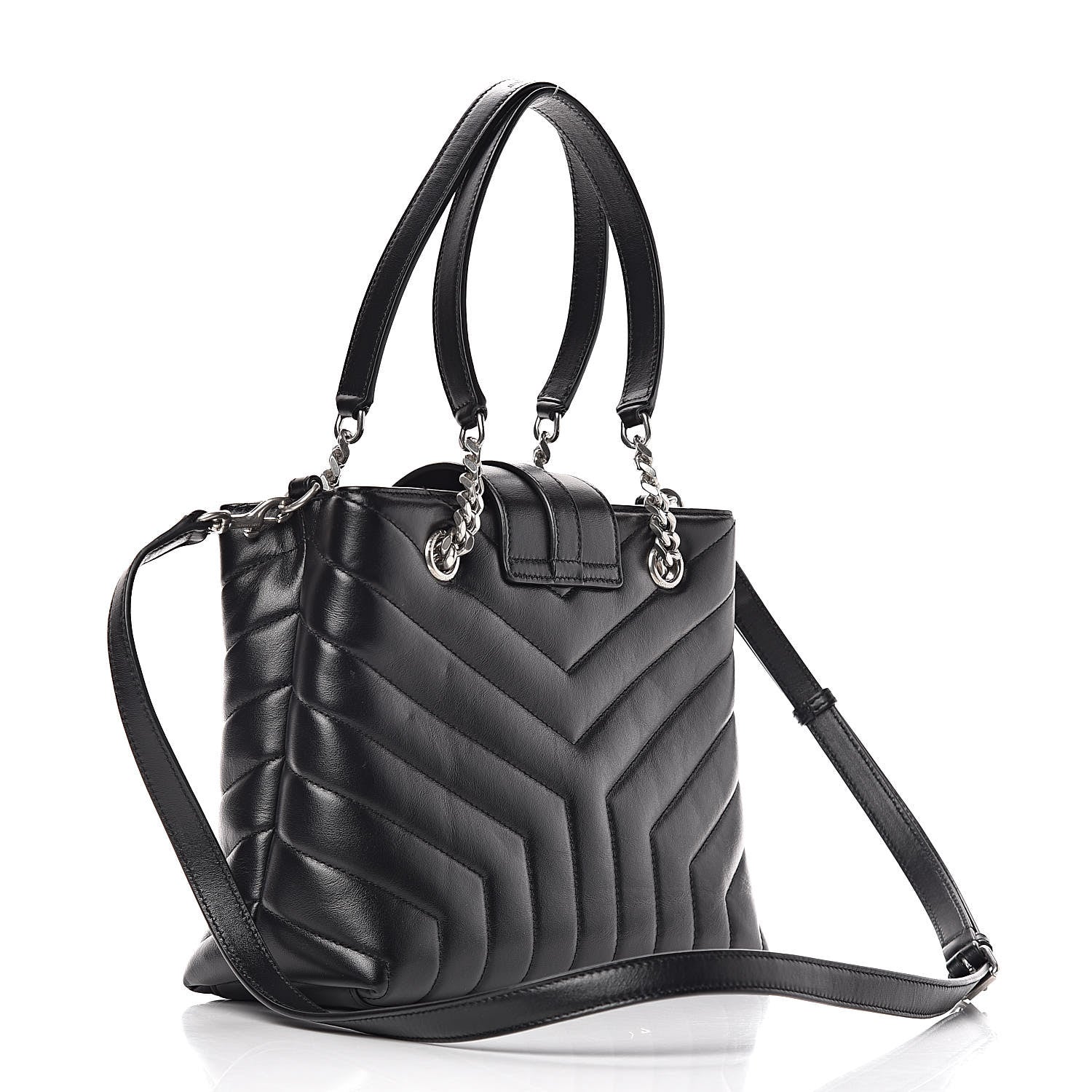 Saint Laurent Calfskin Y Quilted Monogram Small Loulou Shopper Black 3 of 11