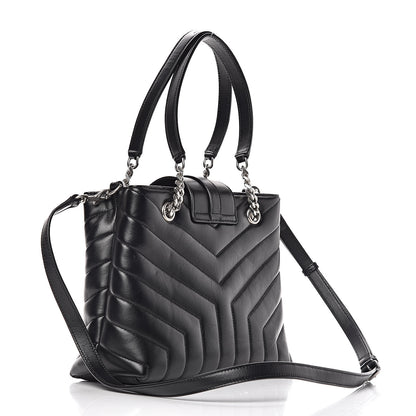 Saint Laurent Calfskin Y Quilted Monogram Small Loulou Shopper Black 3 of 11