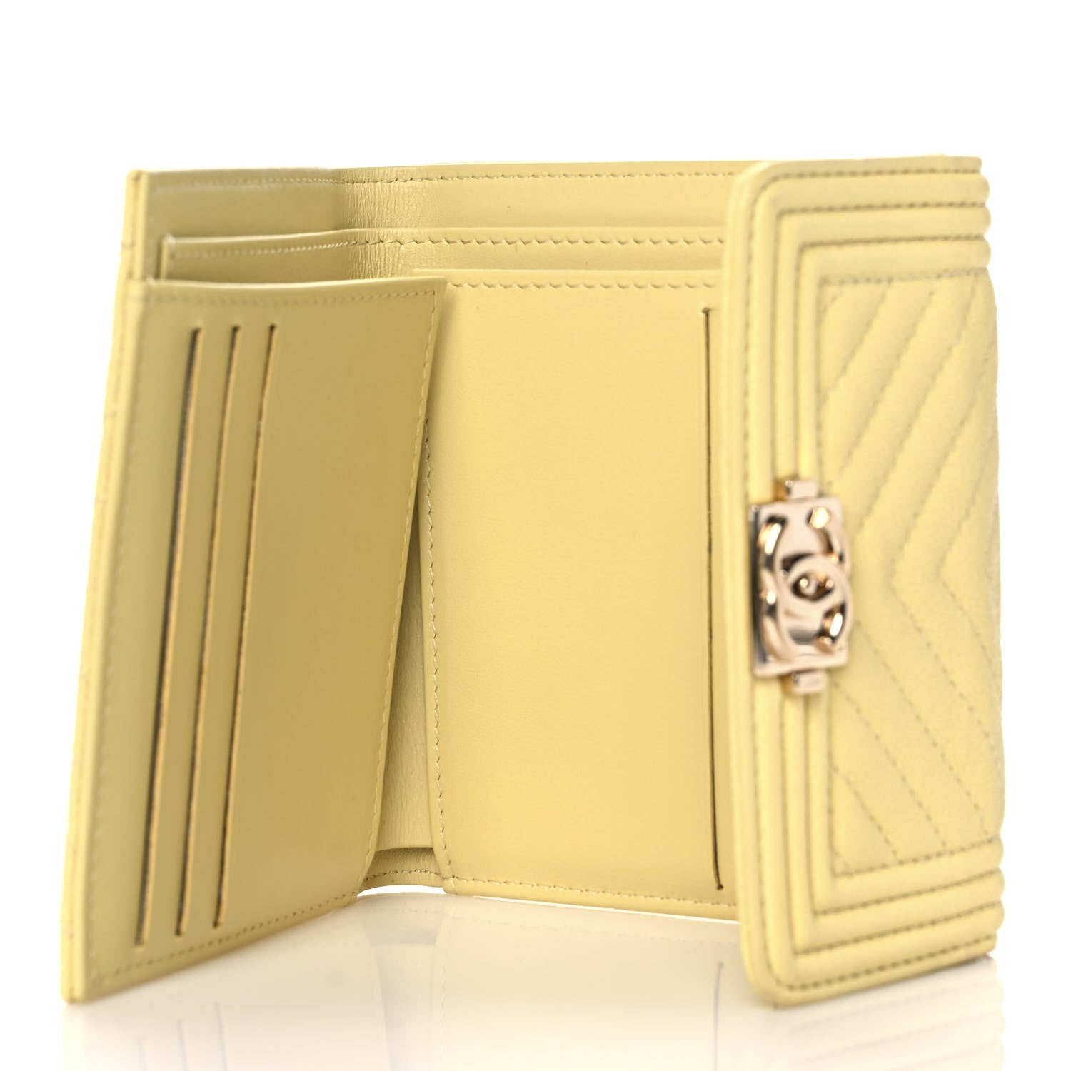 Chanel Caviar Chevron Quilted Boy Compact Wallet Yellow 5 of 11
