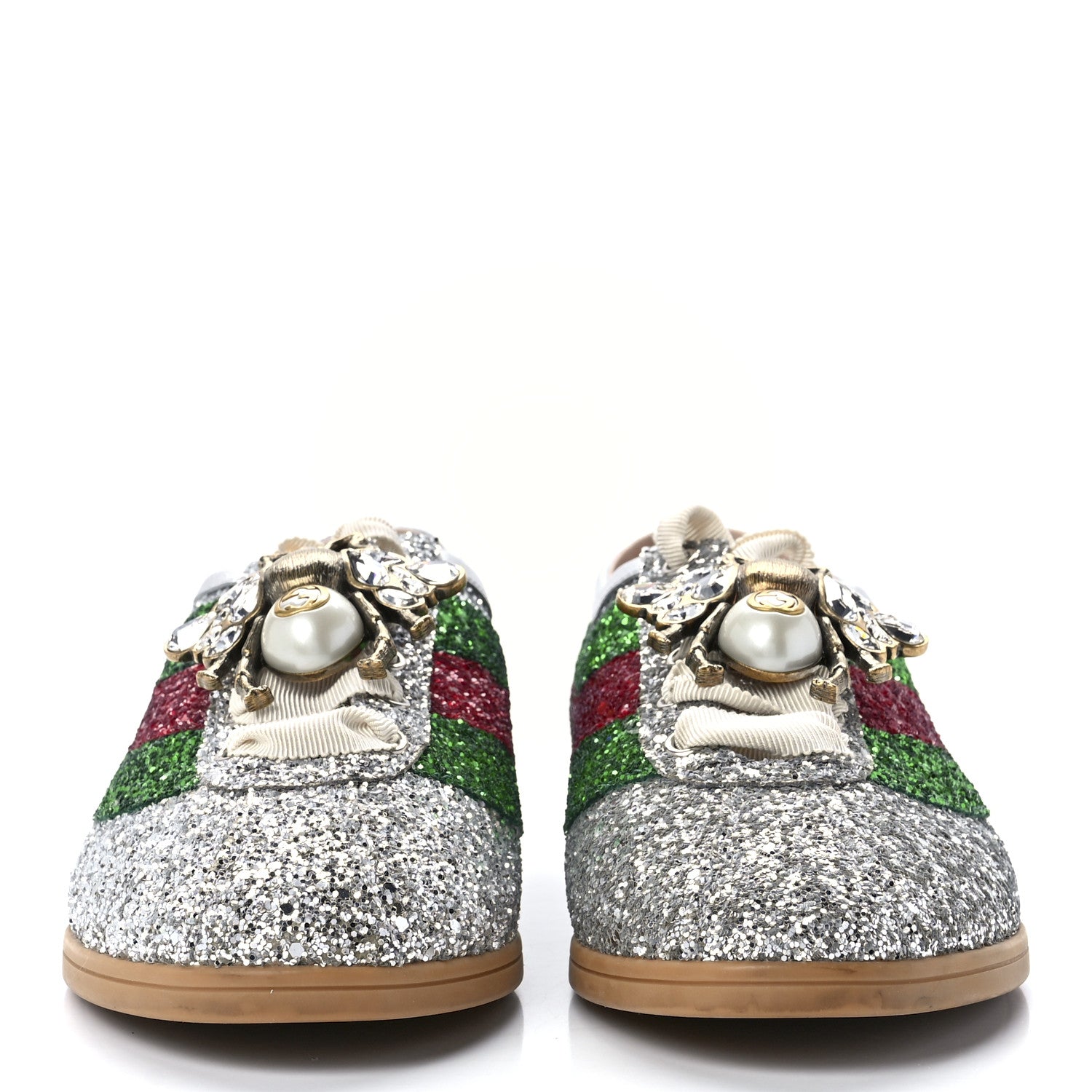 Gucci Glitter Fabric Web Falacer Sneakers 40.5 Silver 2 of 9