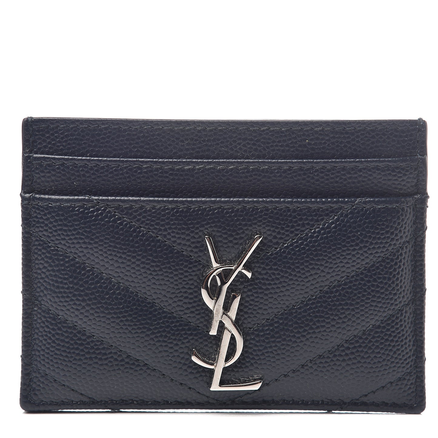 Grain De Poudre Matelasse Monogram Chevron Credit Card Case Deep Marine