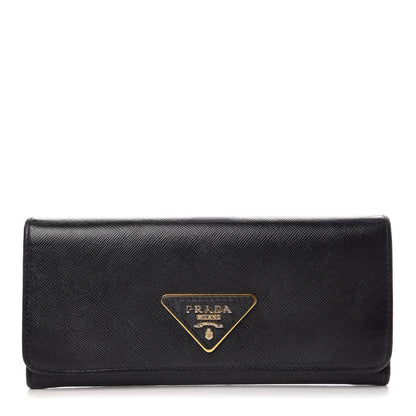 Prada Saffiano Continental Flap Wallet Black 1 of 12