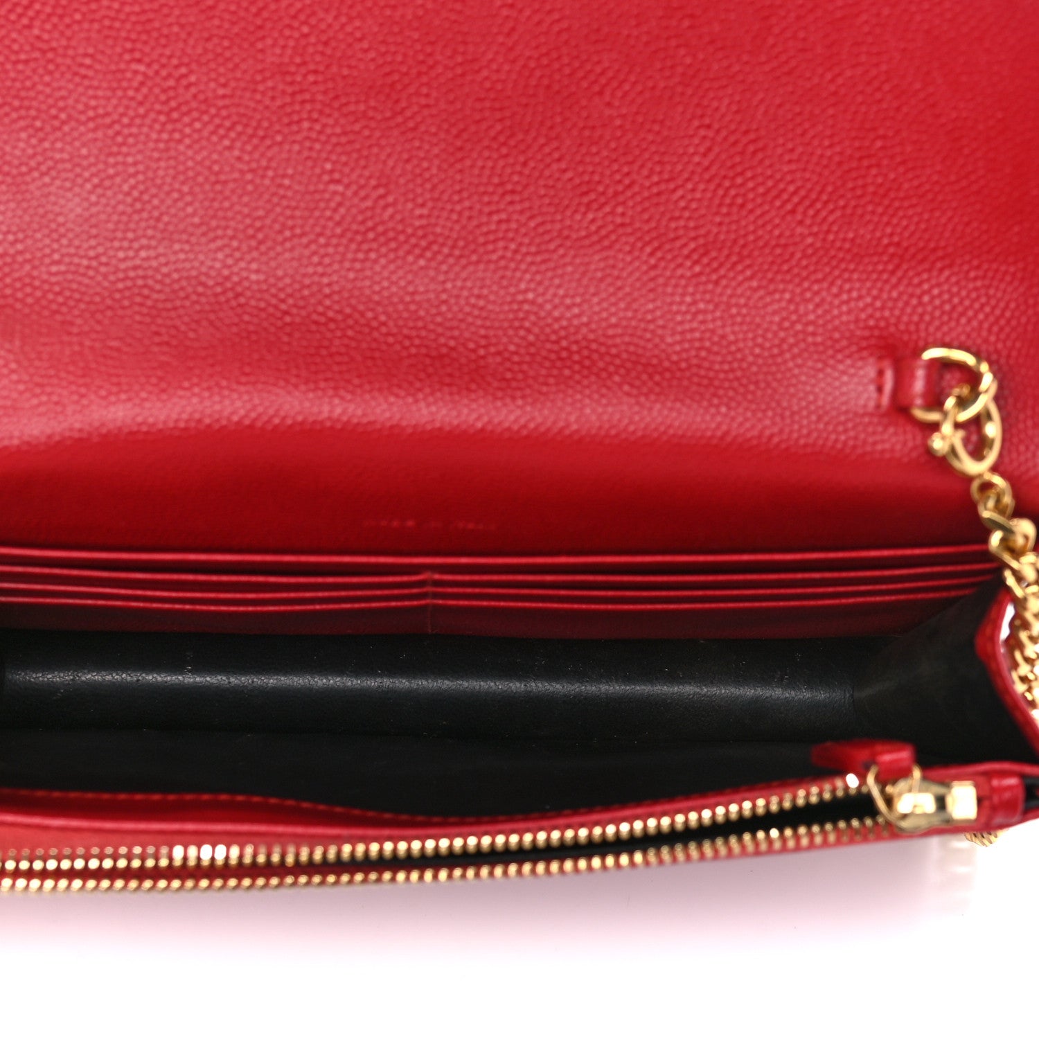 Saint Laurent Grain De Poudre Matelasse Chevron Monogram Envelope Chain Wallet New Red 5 of 16
