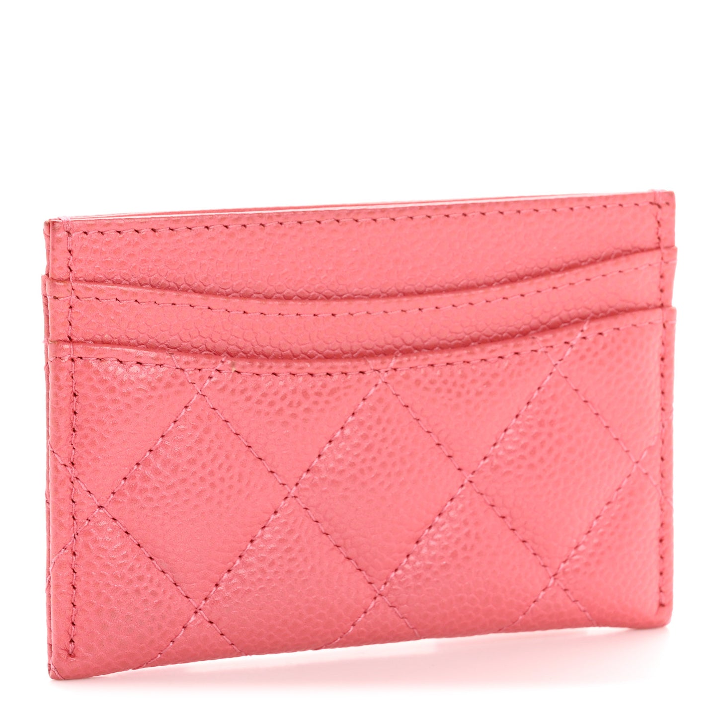 Metallic Caviar Quilted Card Holder Pink