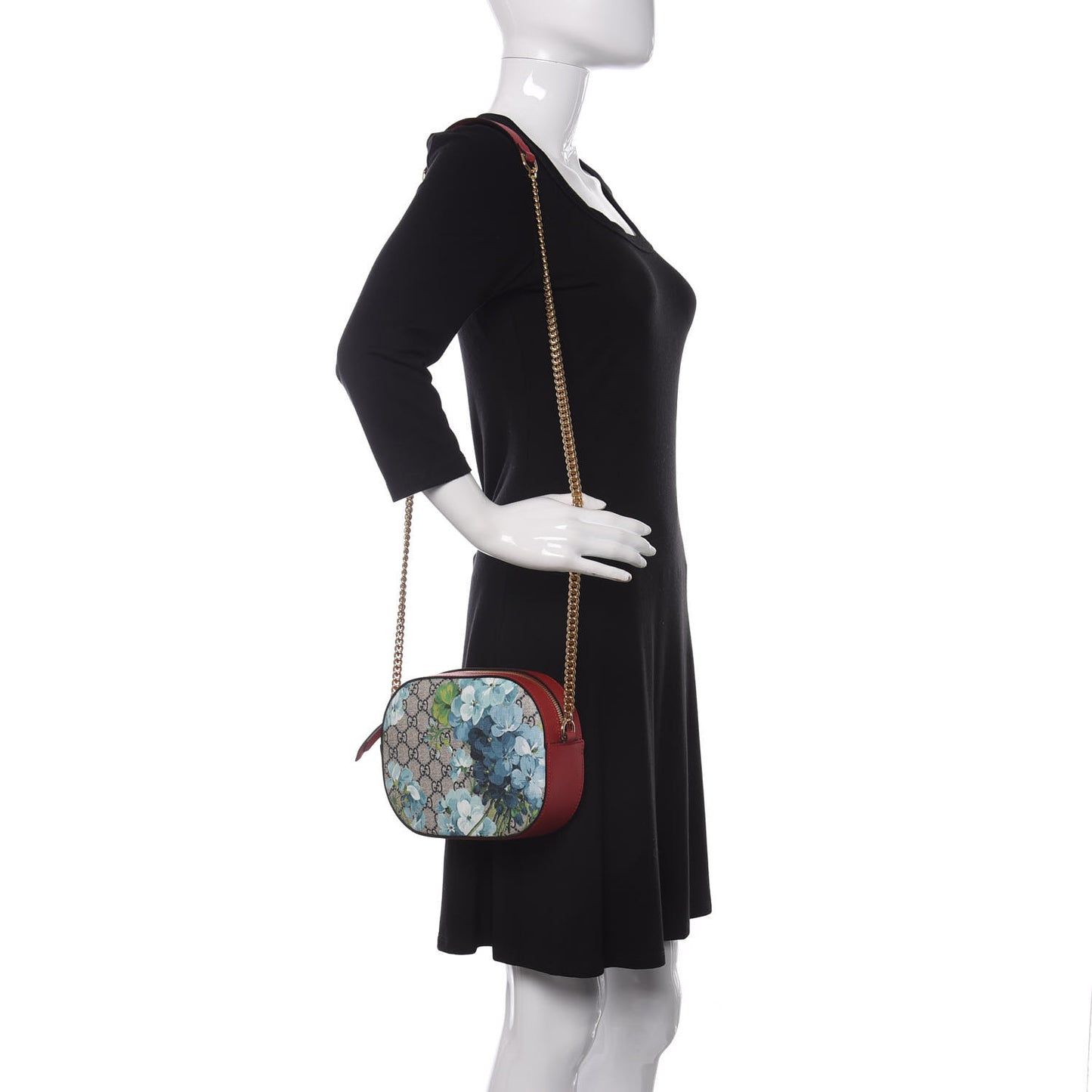 GG Supreme Monogram Blooms Mini Chain Shoulder Bag Beige Blue Navy Hibiscus Red