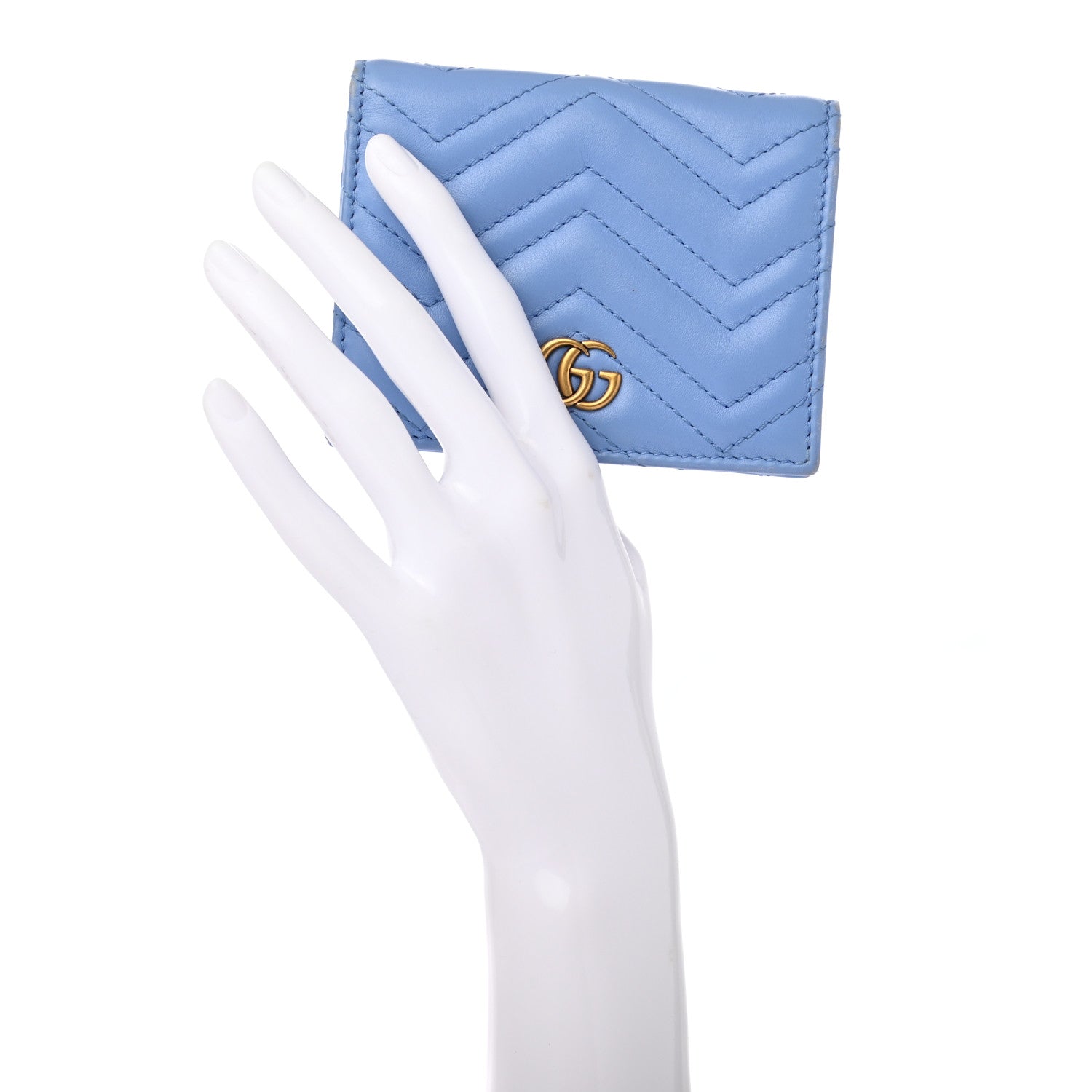 Gucci Calfskin Matelasse GG Marmont Card Case Clear Sky Blue 2 of 11