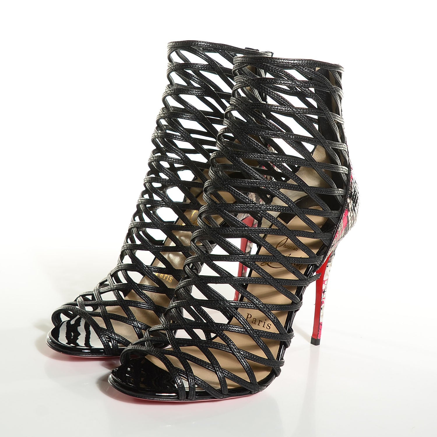Christian Louboutin Kid Python Mille Cinque 100 Ankle Boots 37 Black 3 of 7