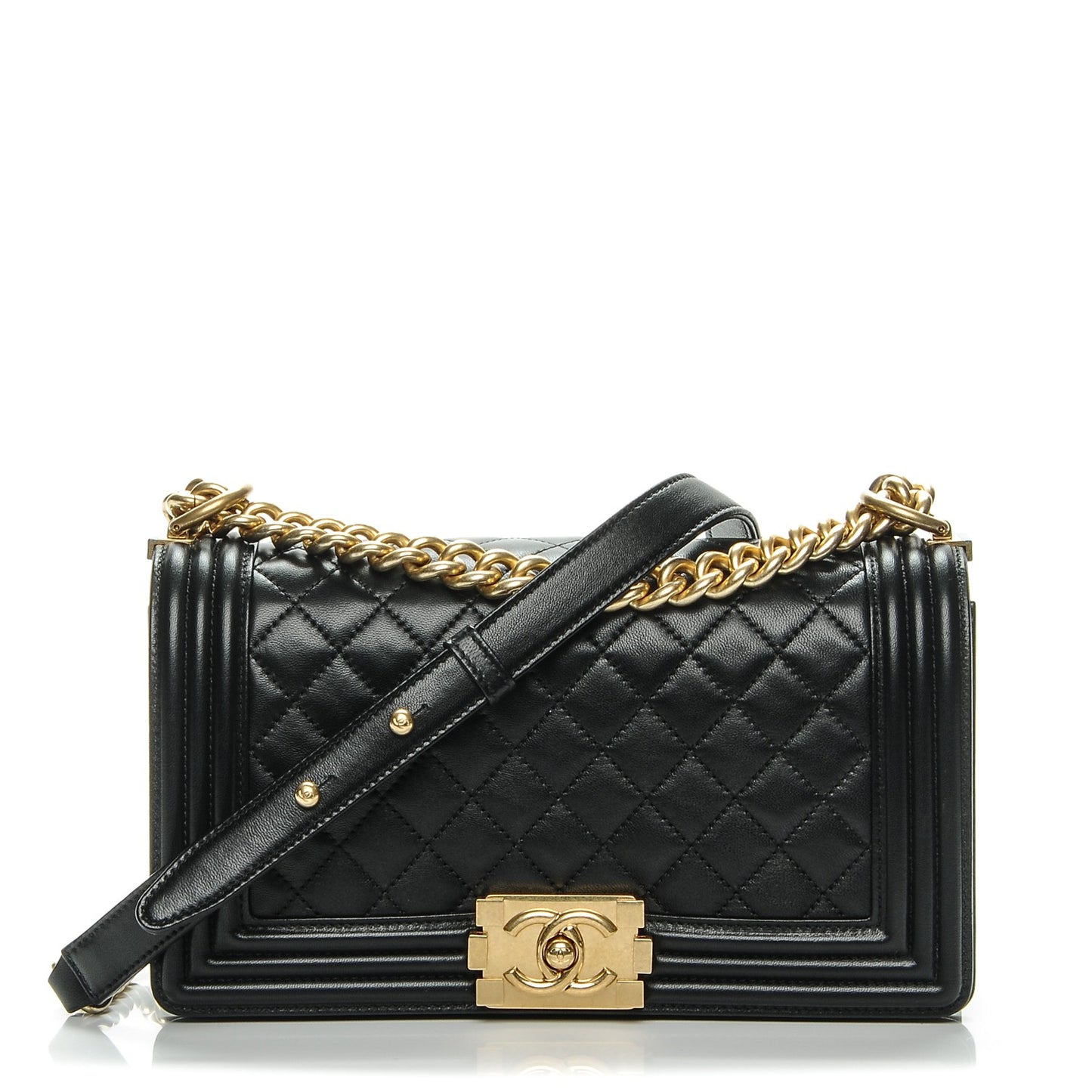 Lambskin Quilted Medium Boy Flap Black
