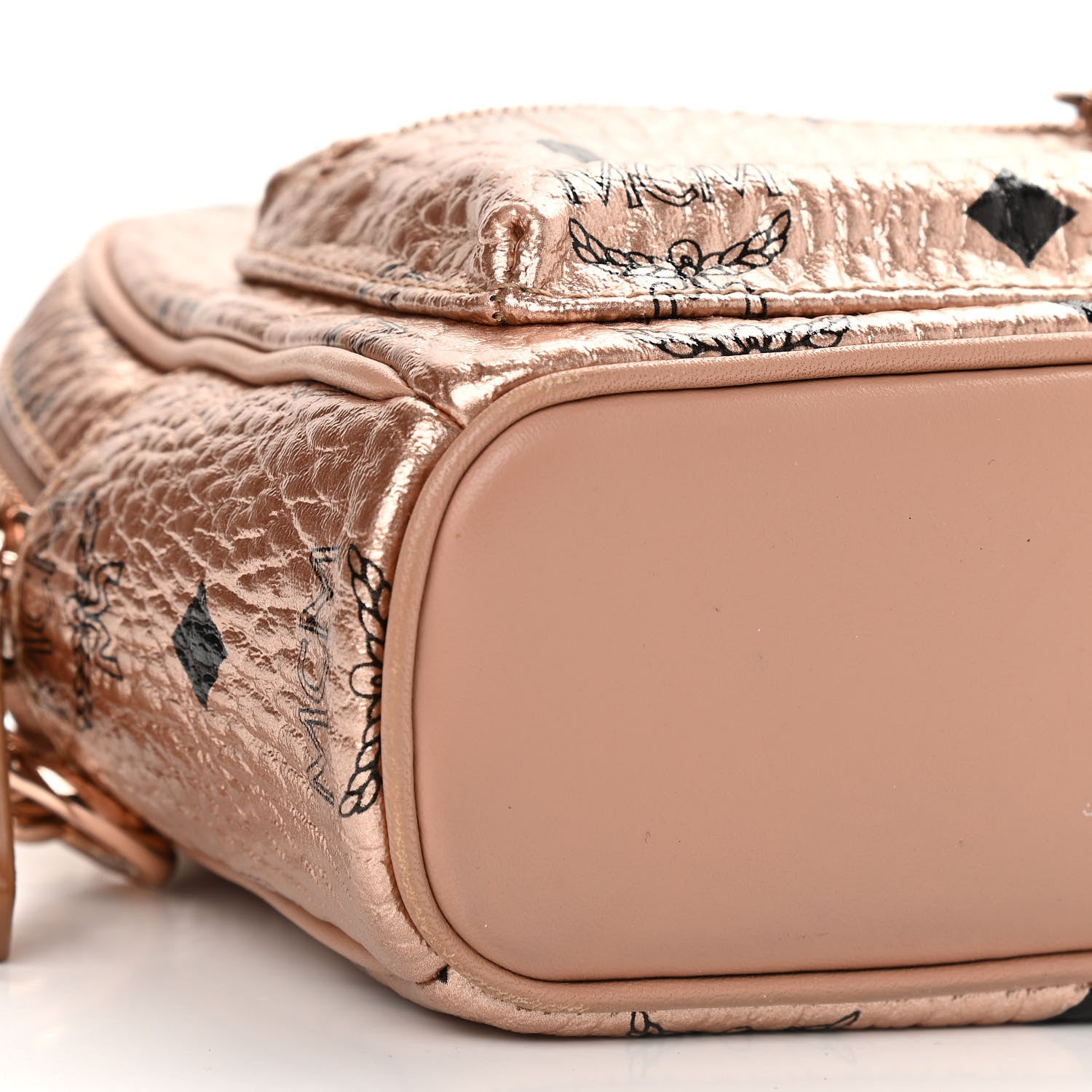 MCM Metallic Visetos Studded X-Mini Bebe Boo Backpack Champagne Gold 9 of 11