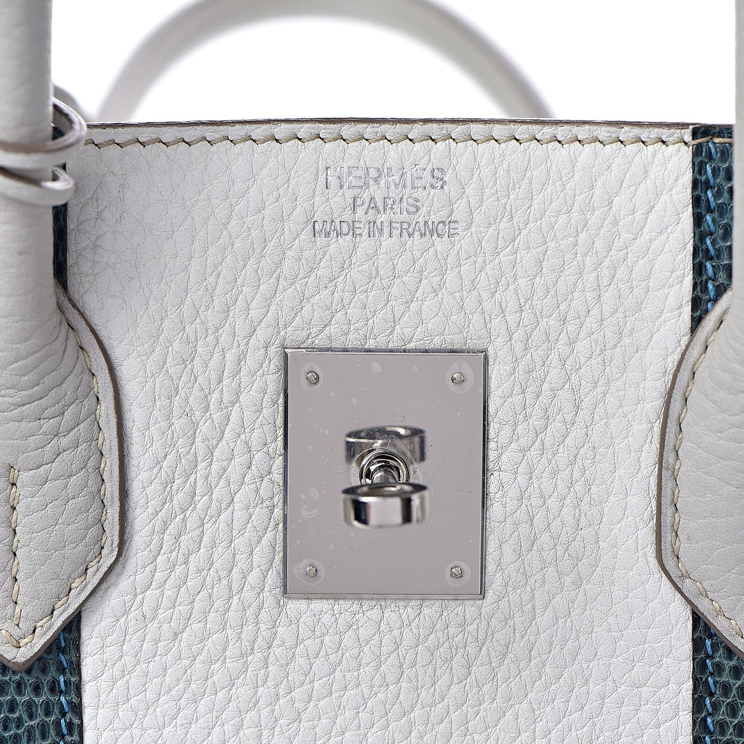 Taurillon Clemence Lizard Club Birkin 35 Gris Perle White Mykonos