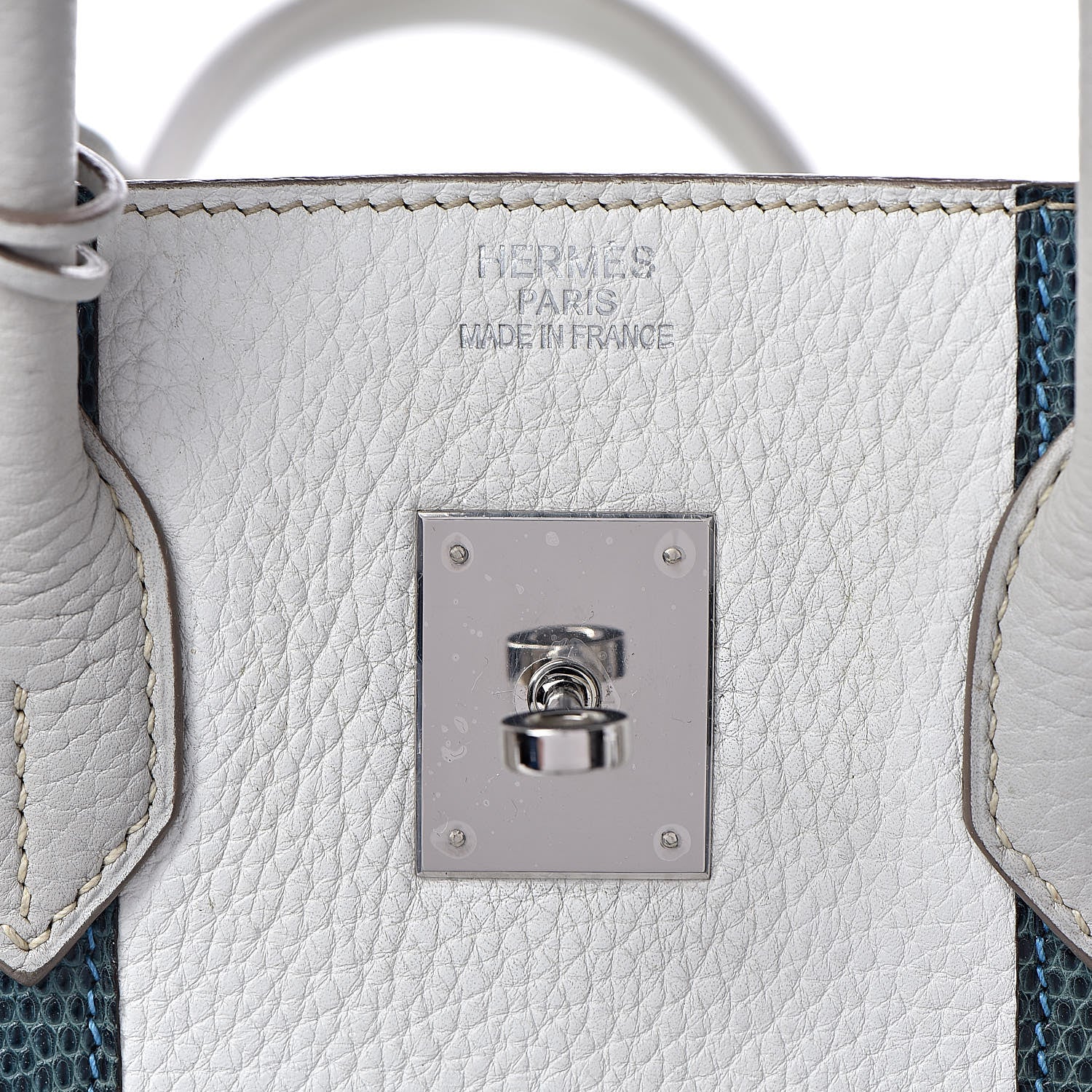 Hermes Taurillon Clemence Lizard Club Birkin 35 Gris Perle White Mykonos 28 of 39