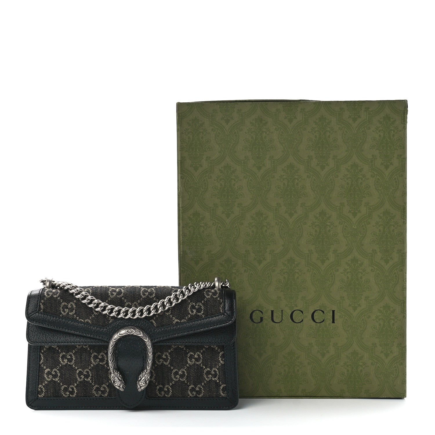Gucci Jacquard Black Denim GG Monogram Textured Dollar Calfskin Small Dionysus Shoulder Bag Black Ivory 13 of 13