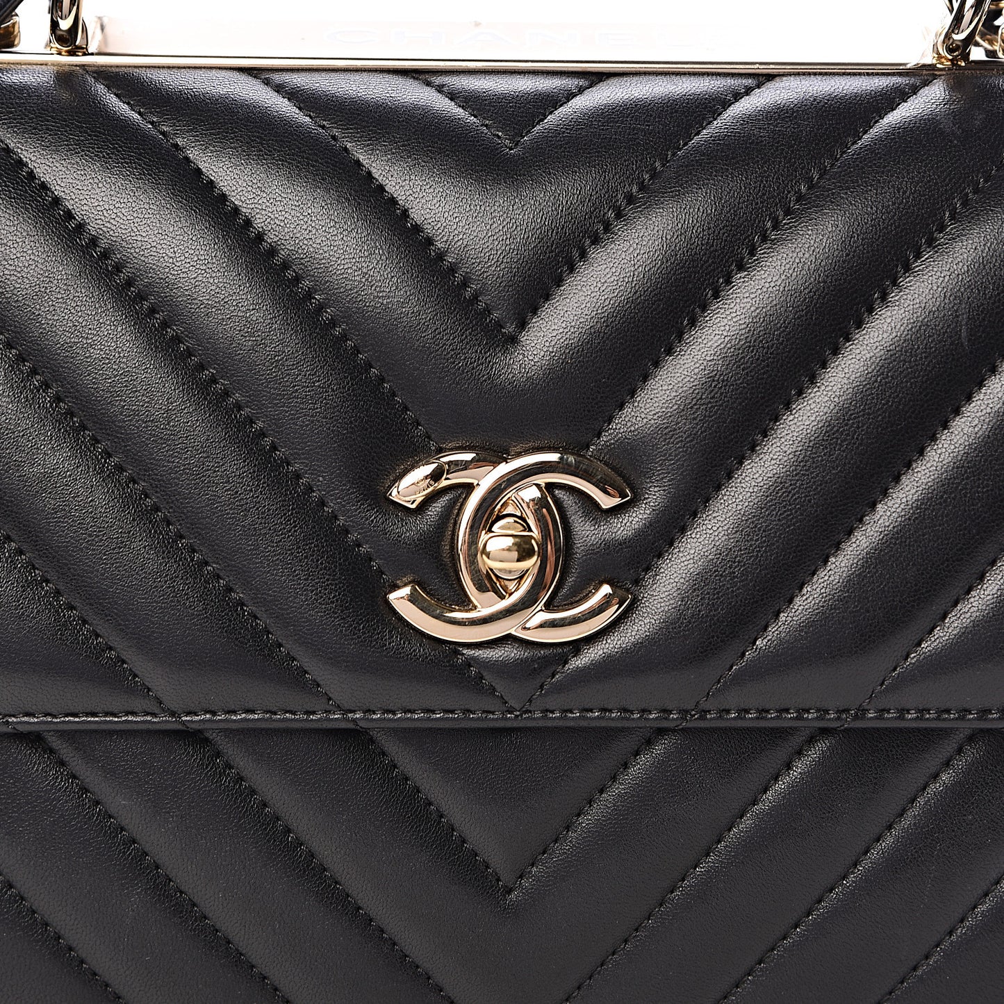 Lambskin Chevron Quilted Small Trendy CC Dual Handle Flap Bag Black