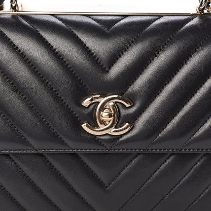 Chanel Lambskin Chevron Quilted Small Trendy CC Dual Handle Flap Bag Black 10 of 11