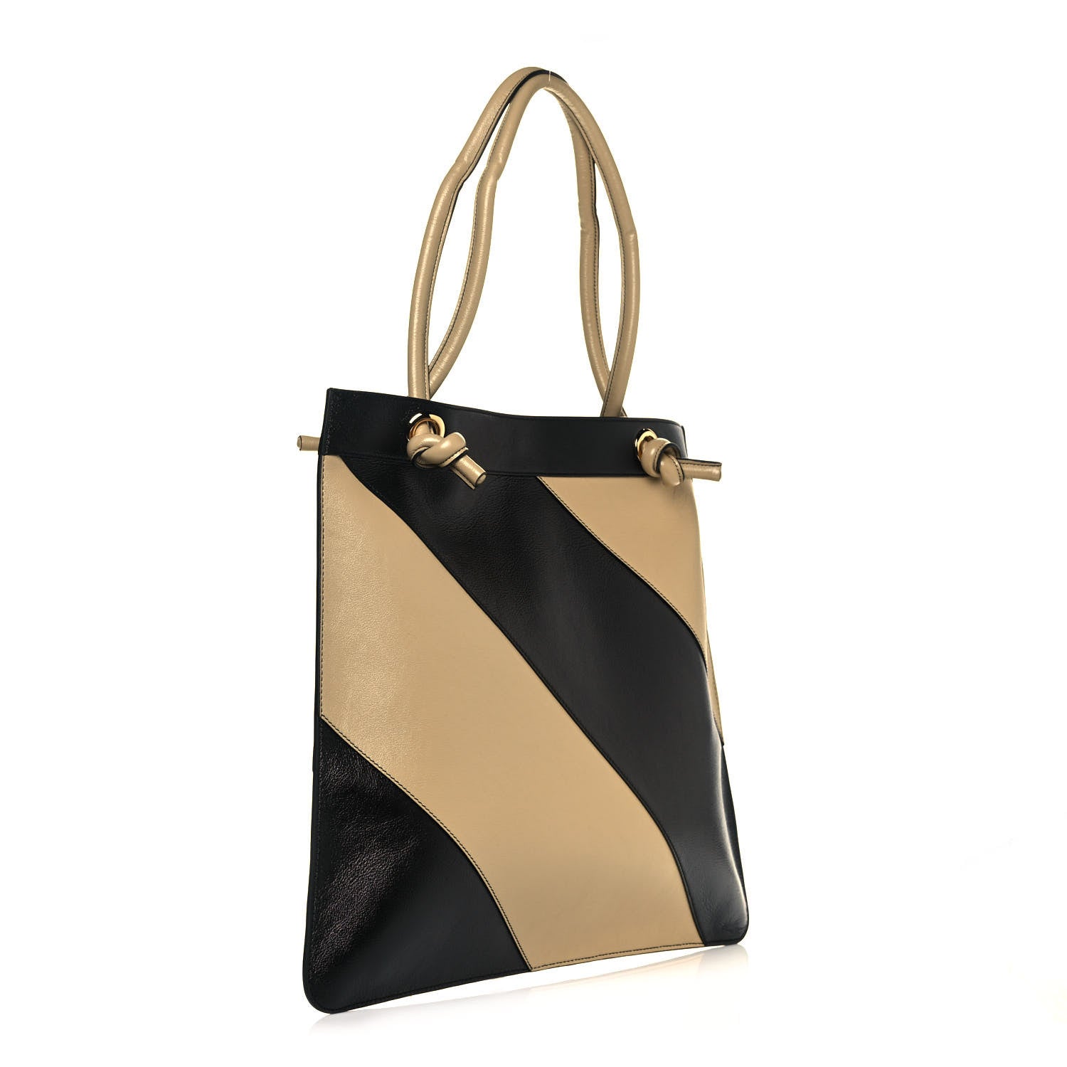 Gucci Smooth Calfskin Diagonal Striped Zumi Tote Black Beige 2 of 15