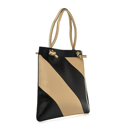 Gucci Smooth Calfskin Diagonal Striped Zumi Tote Black Beige 2 of 15