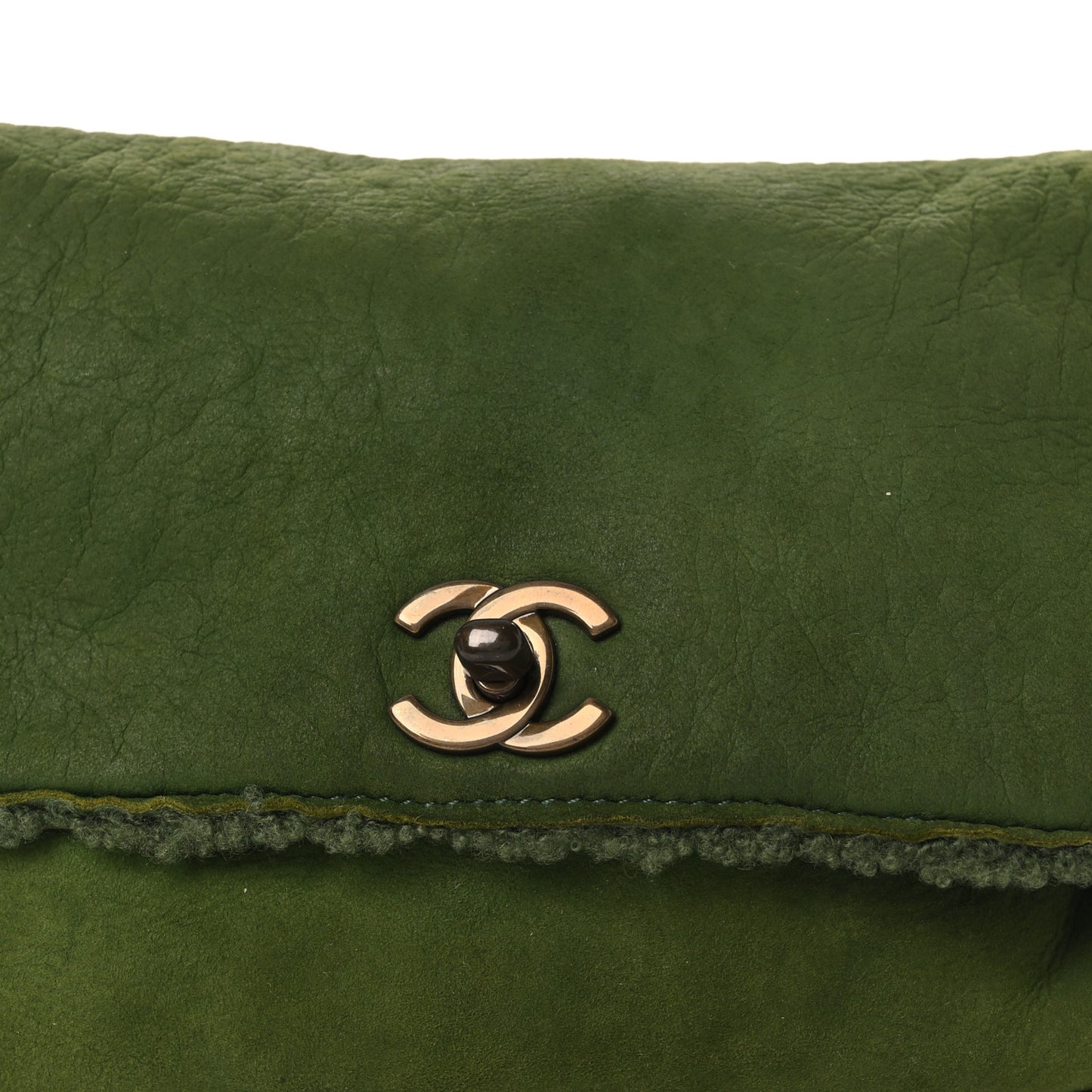 Suede Shearling Flap Clutch Green