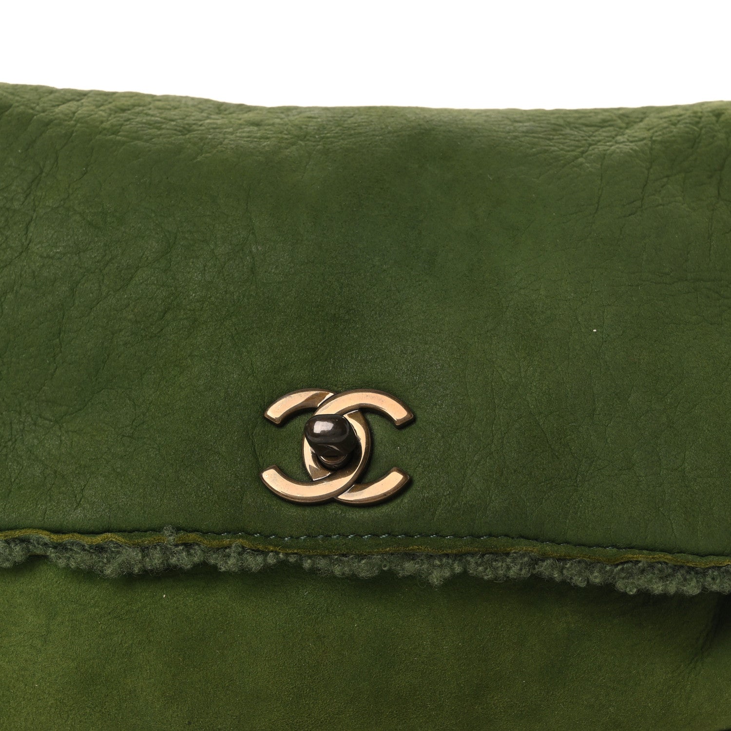 Chanel Suede Shearling Flap Clutch Green 8 of 10