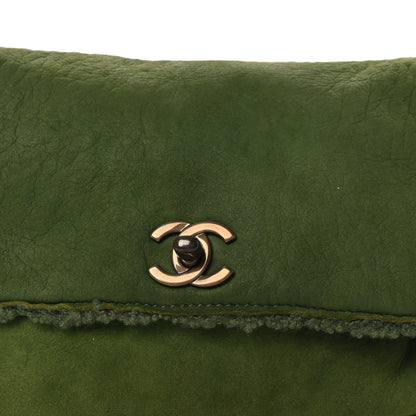 Chanel Suede Shearling Flap Clutch Green 8 of 10