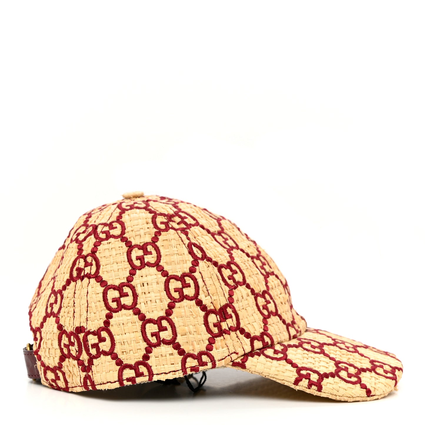 Raffia GG Monogram Elaphe Embroidered Aisha Baseball Hat M Ivory Bordeaux