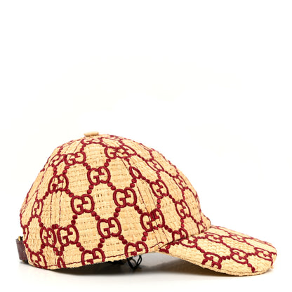 Gucci Raffia GG Monogram Elaphe Embroidered Aisha Baseball Hat M Ivory Bordeaux 5 of 11
