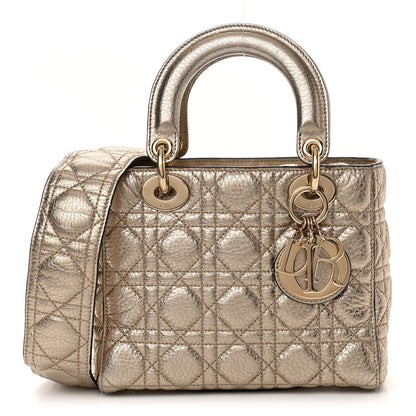 Christian Dior Metallic Grained Calfskin Cannage Small Supple Lady Dior Pale Gold 1 of 10