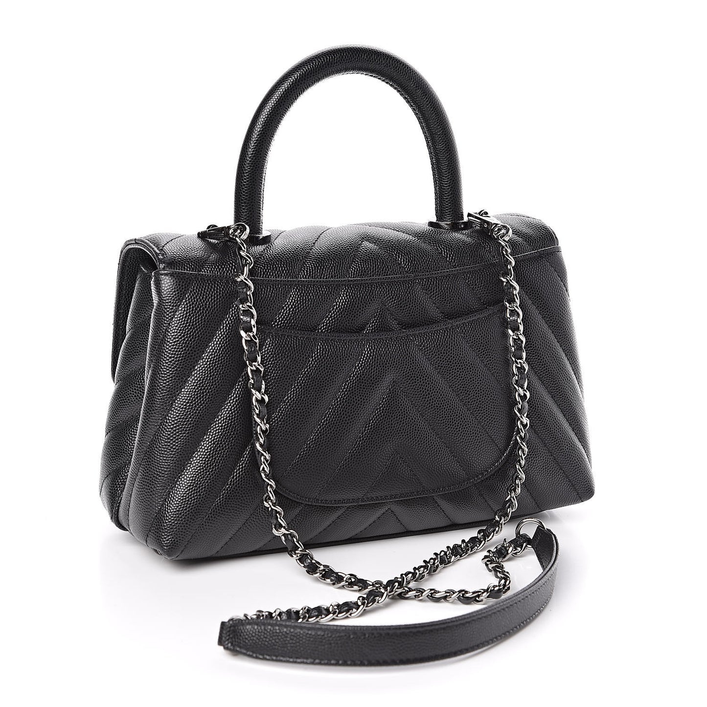 Caviar Chevron Quilted Mini Coco Handle Flap Black