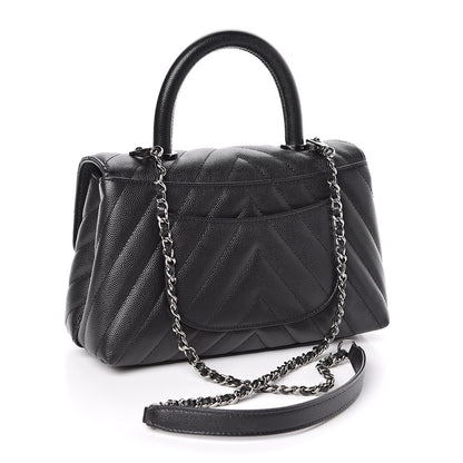 Chanel Caviar Chevron Quilted Mini Coco Handle Flap Black 3 of 11