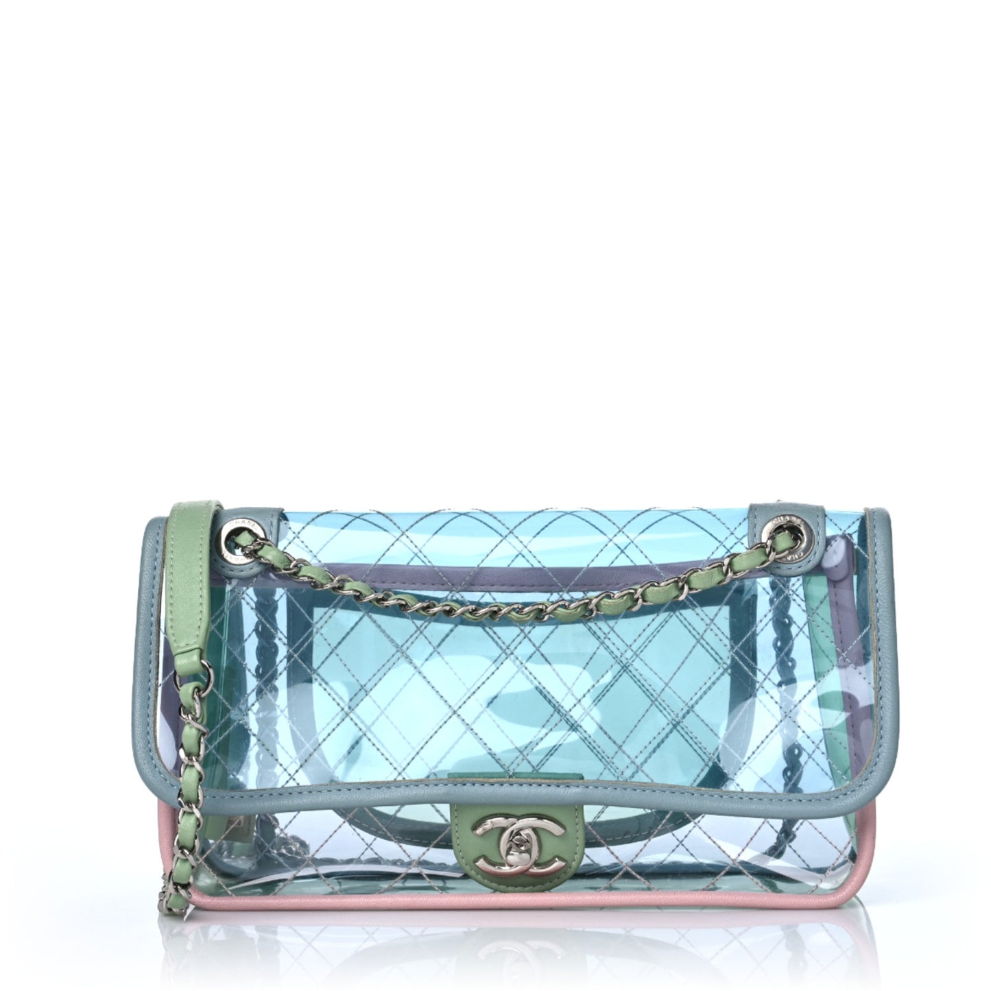 Lambskin PVC Quilted Medium Coco Splash Flap Blue Green