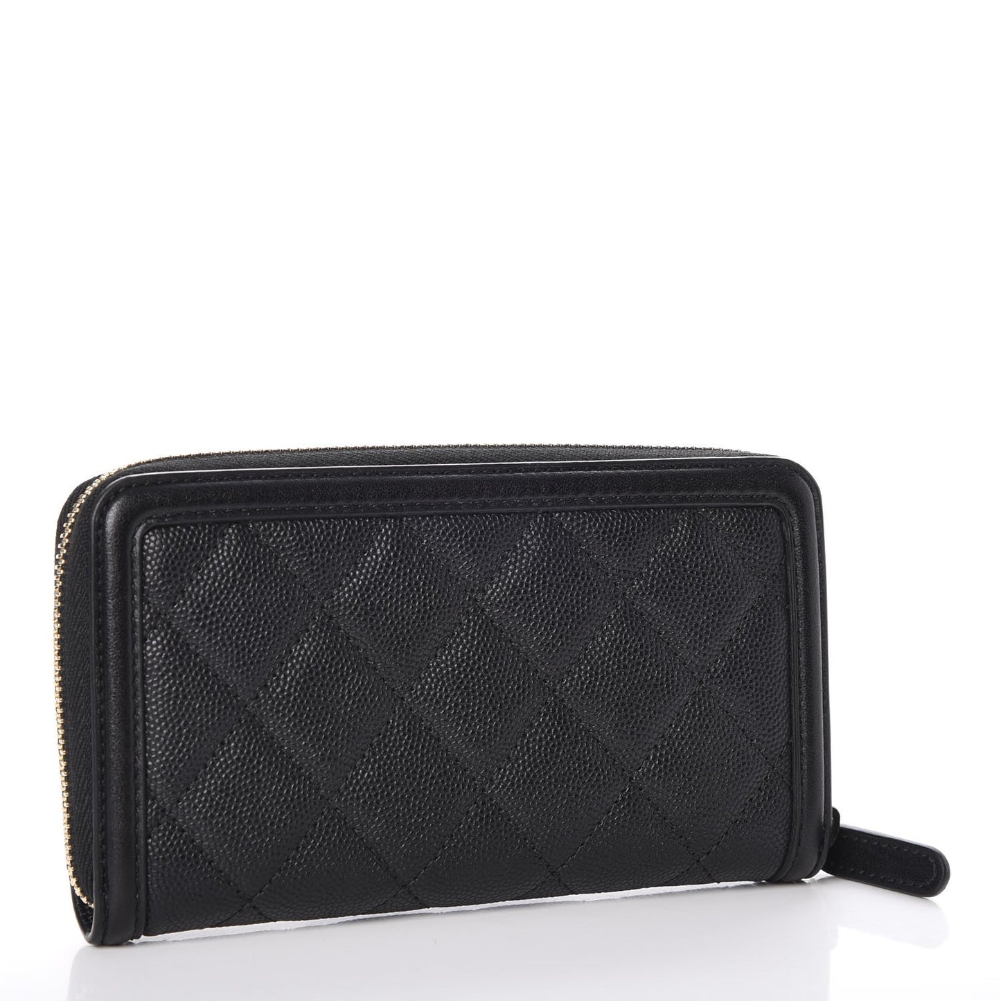 Caviar Quilted Small Filigree Zip Around Wallet Black