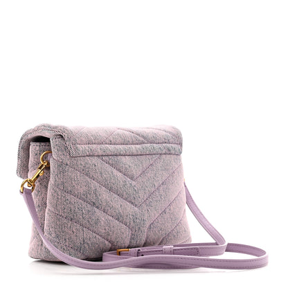 Saint Laurent Denim Y Quilted Monogram Toy Loulou Crossbody Bag Bleached Lilac 3 of 11