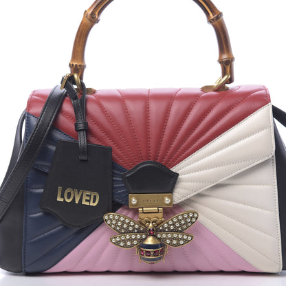 Gucci Calfskin Bamboo Trapuntata Queen Margaret Top Handle Bag Blue Agata Hibiscus Red Mystic White Sugar Pink 10 of 10
