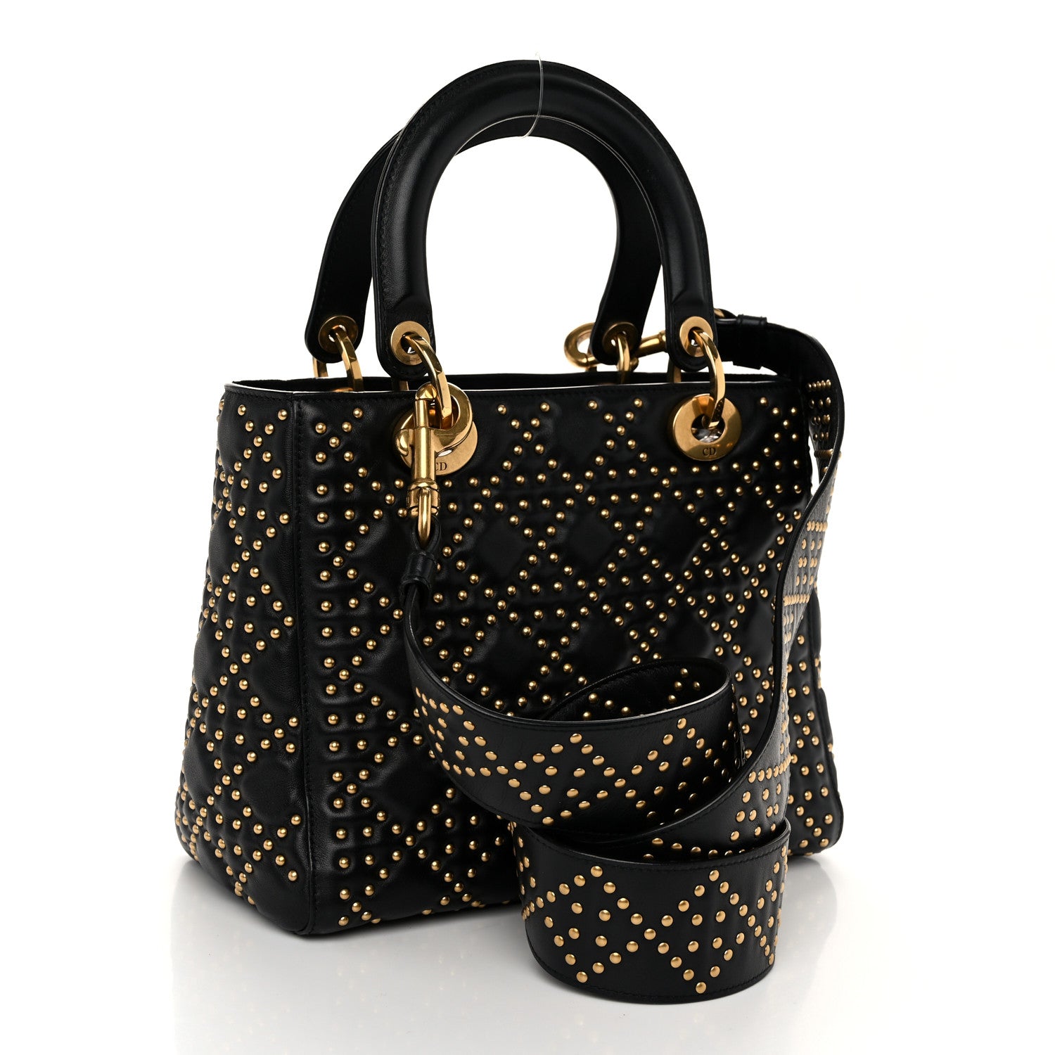 Christian Dior Calfskin Cannage Studded Medium Supple Lady Dior Black 3 of 12