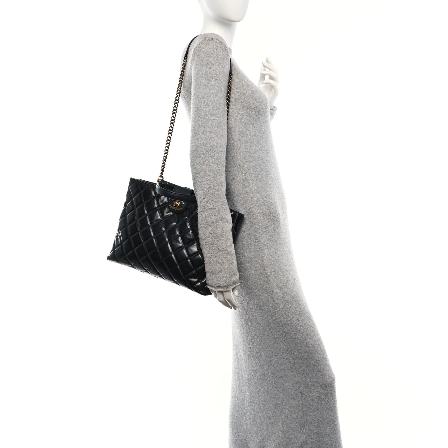 Chanel Glazed Calfskin Quilted Gold Bar Tote Black 2 of 11