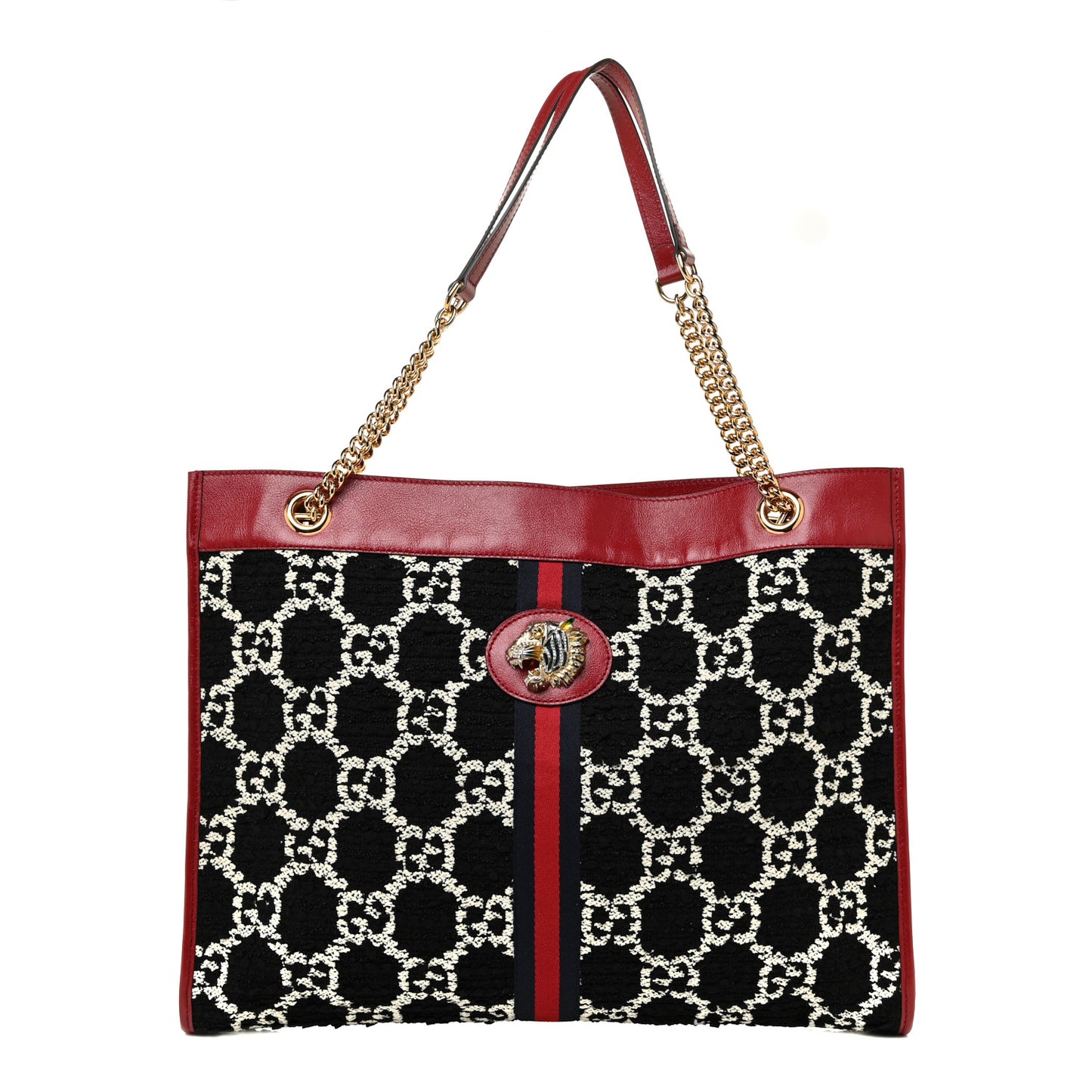 Tweed GG Monogram Large Rajah Chain Tote Romantic Cherry Black White
