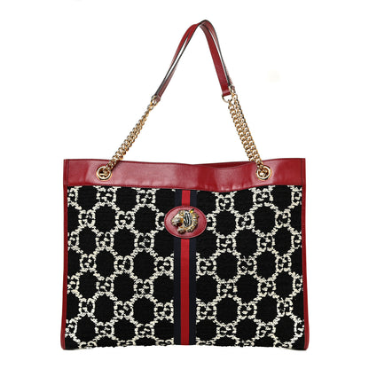 Gucci Tweed GG Monogram Large Rajah Chain Tote Romantic Cherry Black White 1 of 12