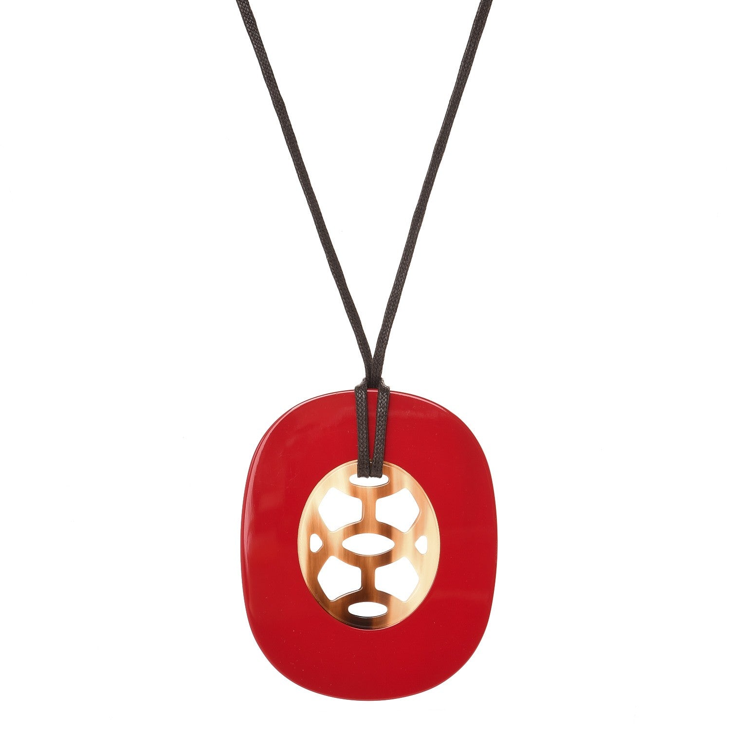 Hermes Buffalo Horn Lacquer Lift Necklace GM Rouge Carmin 1 of 4