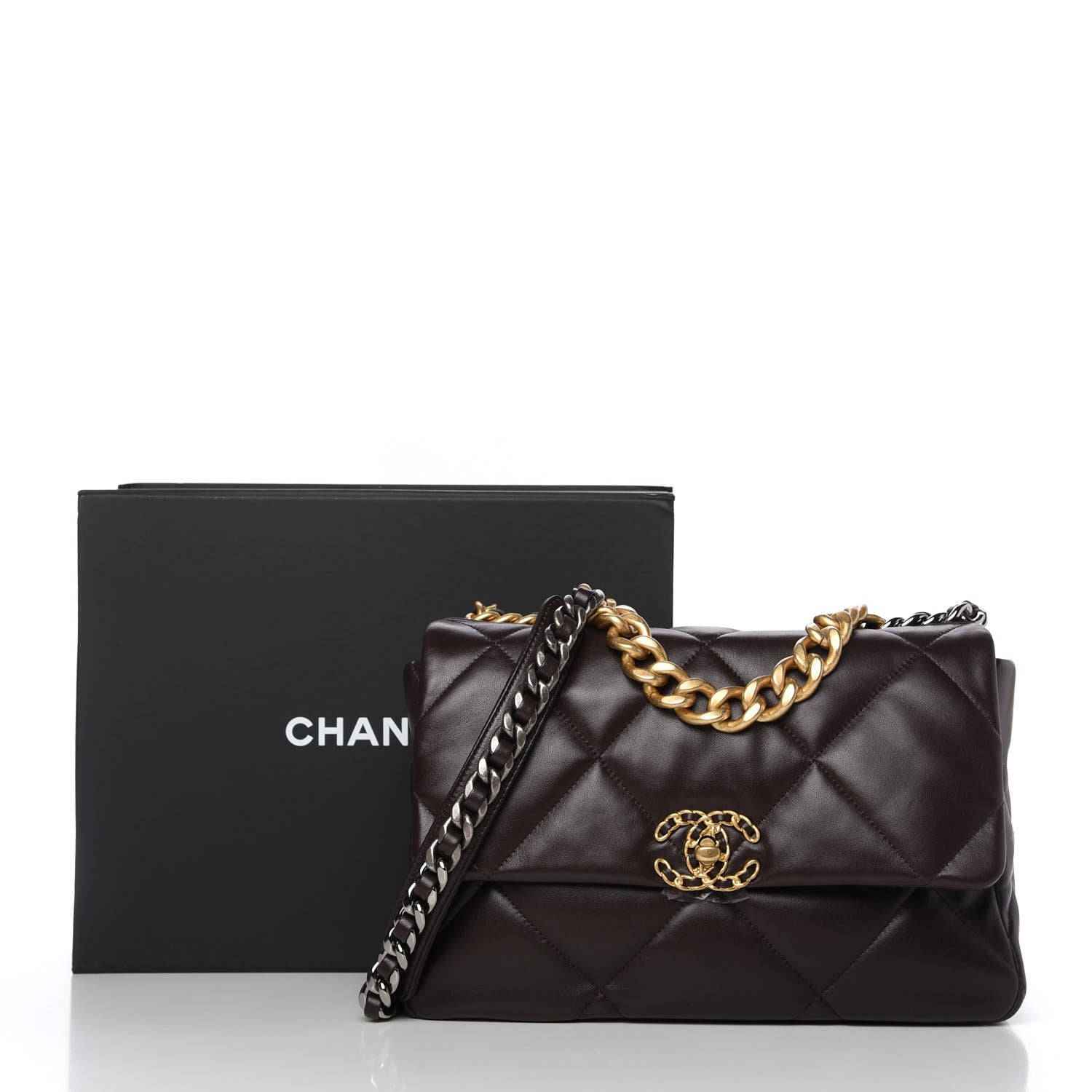 Chanel Lambskin Quilted Large Chanel 19 Flap Dark Brown 11 of 13