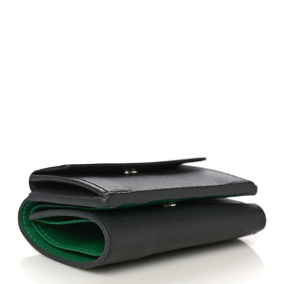 Balenciaga Striped Calfskin Logo Bi-Color Mini Wallet Grey Green 4 of 13