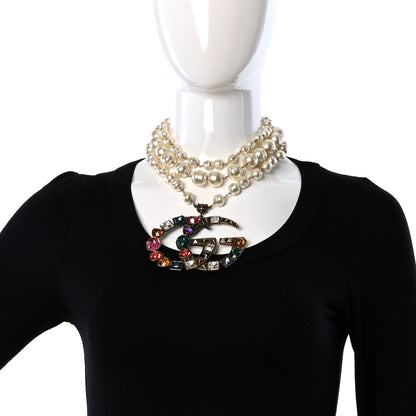 Gucci Crystal Pearl Double G Necklace Aged Gold Multicolor 2 of 4