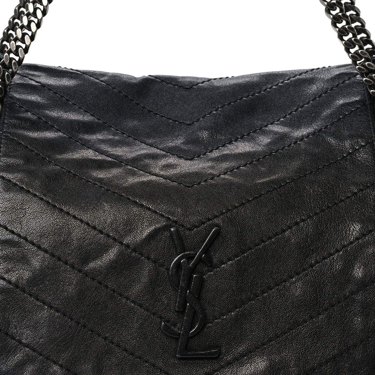 Saint Laurent Vintage Lambskin Chevron Monogram Medium Nolita Black 10 of 13